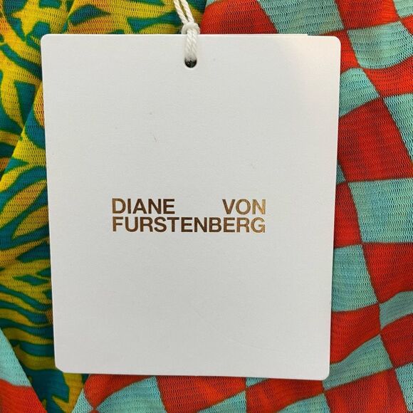 Diane Von Furstenberg Abriella Reversible Tee Checks Tropical Print L - Picture 6 of 11